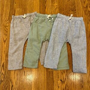 H&M Set of 3 Pull-On Pants, 12-18M, Grey / Green / Blue&White, Great Condition